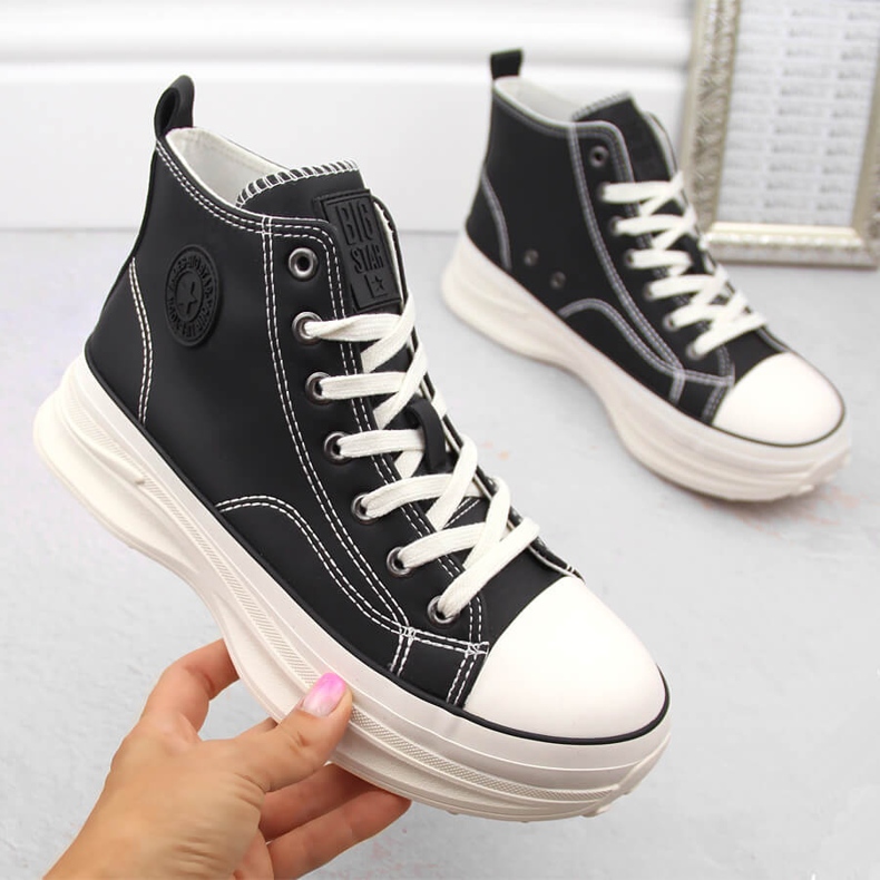 Sneakers alte da donna con plateau, nere Big Star OO274063 nero 1