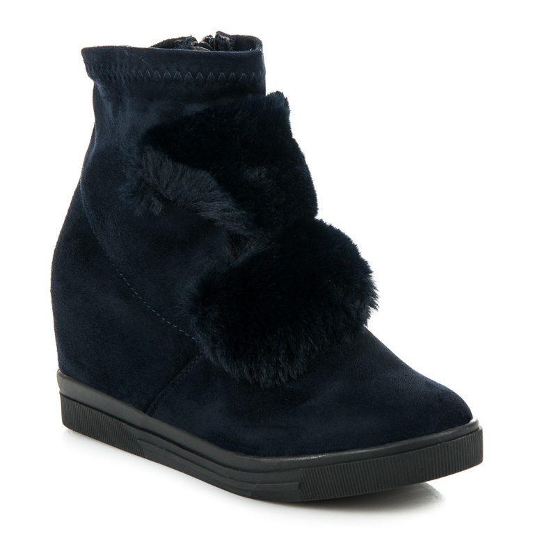 Sneakers con zeppa con pelliccia blu navy 1