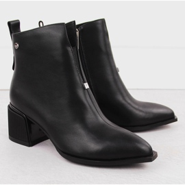Stivali da donna in pelle con tacco, neri Goe OO2N4211 2