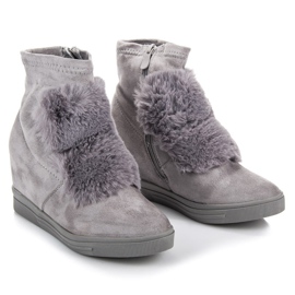 Sneakers con zeppa con pelliccia grigio 1