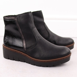 Comodi stivaletti da donna in vernice nera Rieker X9150-00 nero 2