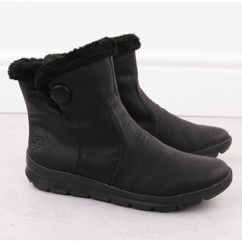 Stivali invernali da donna con pelliccia, neri Rieker Z0080-00 nero 2