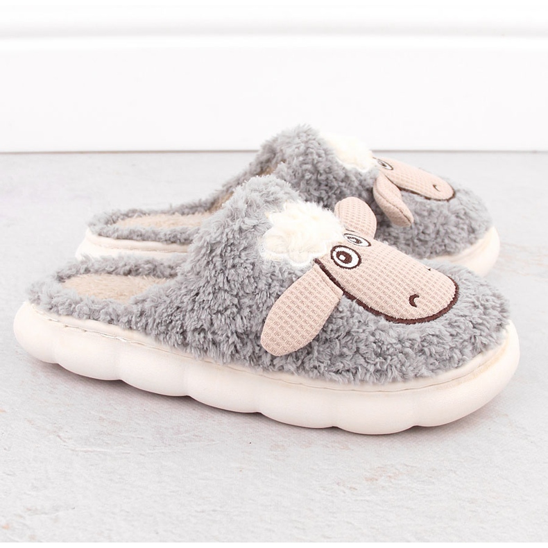 Ciabatte da casa da donna in pelliccia con pecora, grigie Filippo DK6683 grigio 2