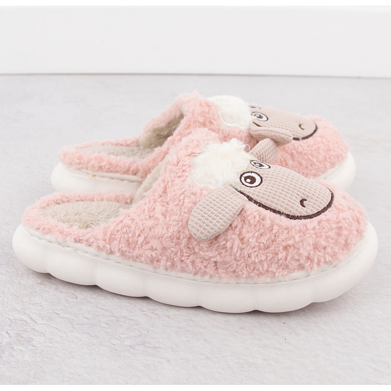 Ciabatte da casa da donna in pelliccia con pecora, rosa Filippo DK6683 2