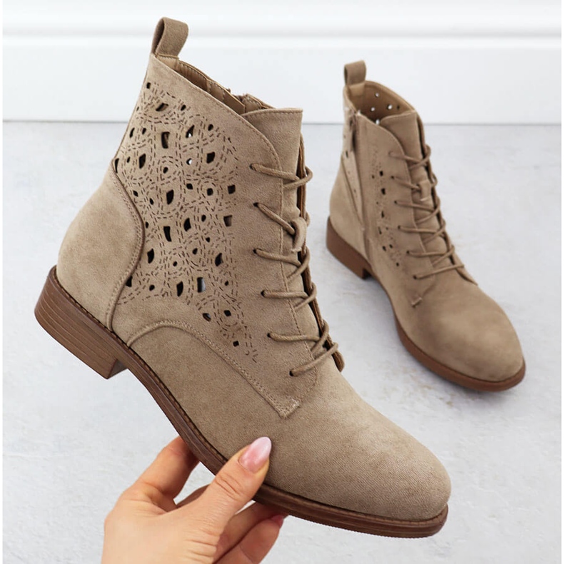 Stivali da donna Openwork Suede Beige S.Barski Hy51-136 1