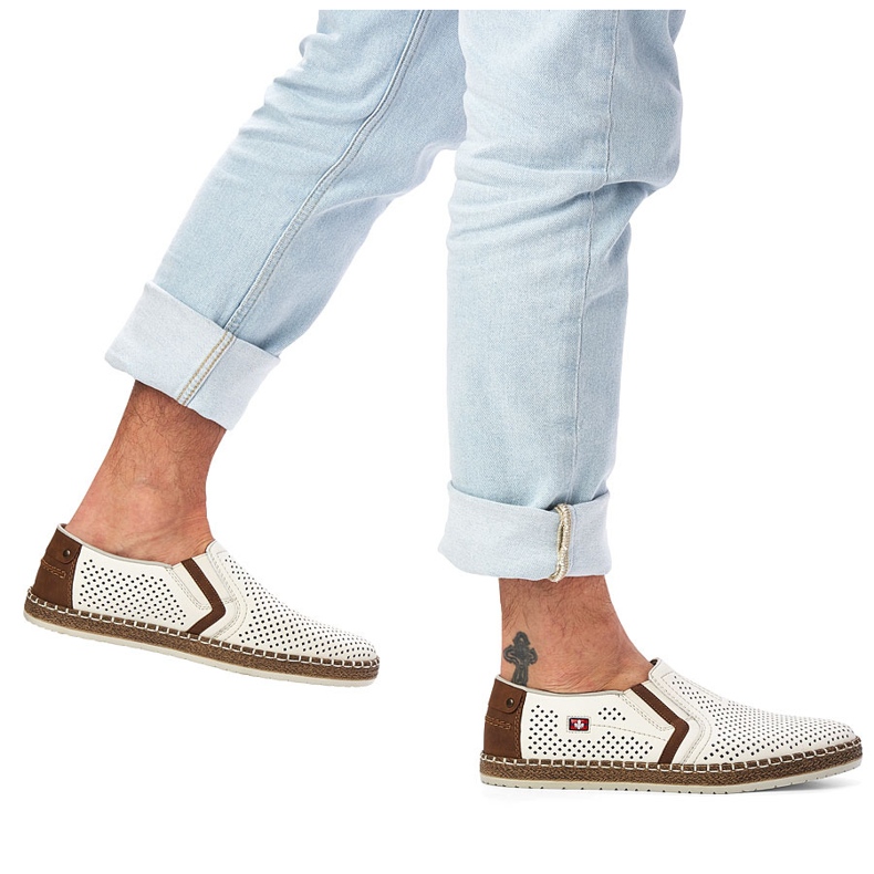 Scarpe in pelle aperta da uomo, Rieker bianco B5297-80 2