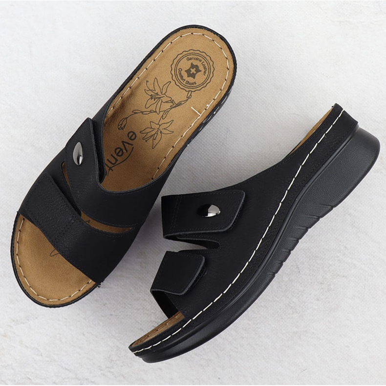 Infradito da donna su cuneo -Black Evento Black Regolable 1602 nero 2