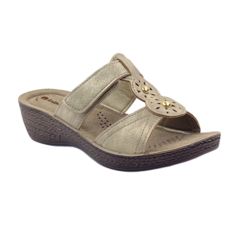Ciabatte con velcro Gold Inblu GL086 giallo marrone 1