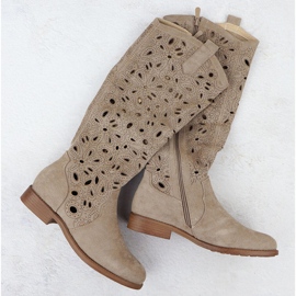 Stivali da donna Openwork Suede Beige S.Barski Hy51-176 1