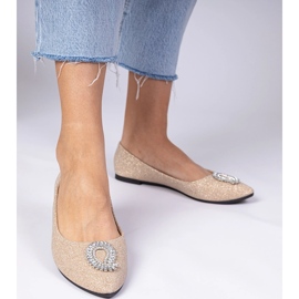 Ballerine glitter di champagne femminile con zirconi d'oro 2