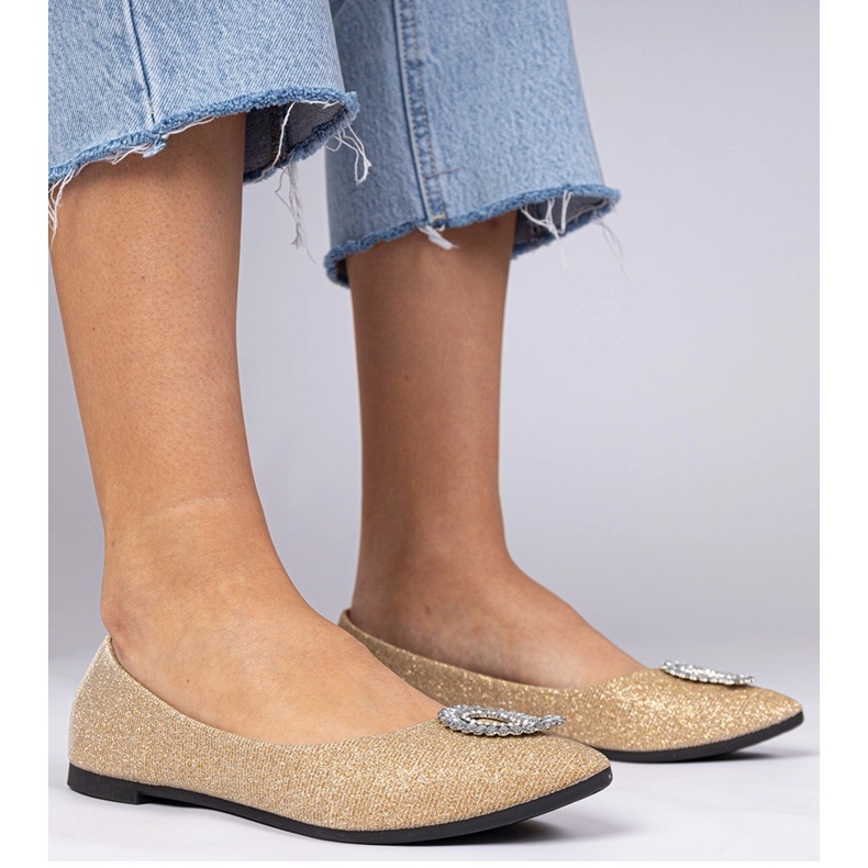 Ballerine glitter femminili d'oro con zirconi 1