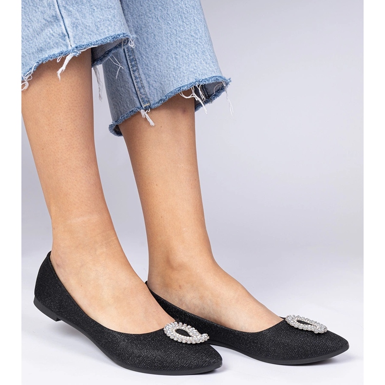 Ballerine glitter da donna nera con zirconi nero 1