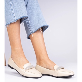 Mocassini da donna beige con zirconi 2