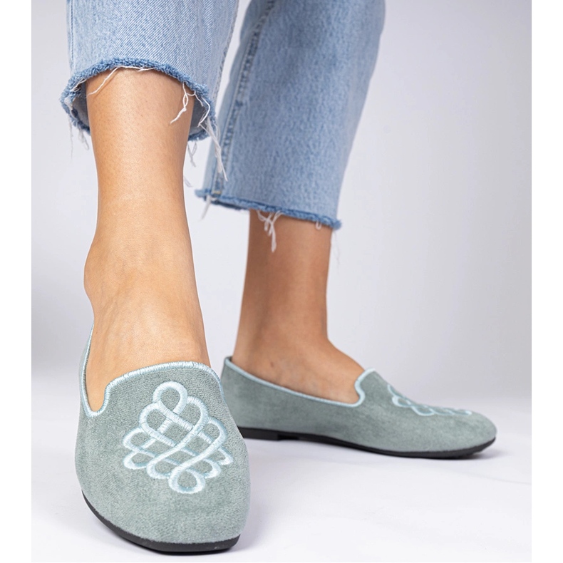 Green Women's Ekozamszowe Ballerinas con ricamo verde 2