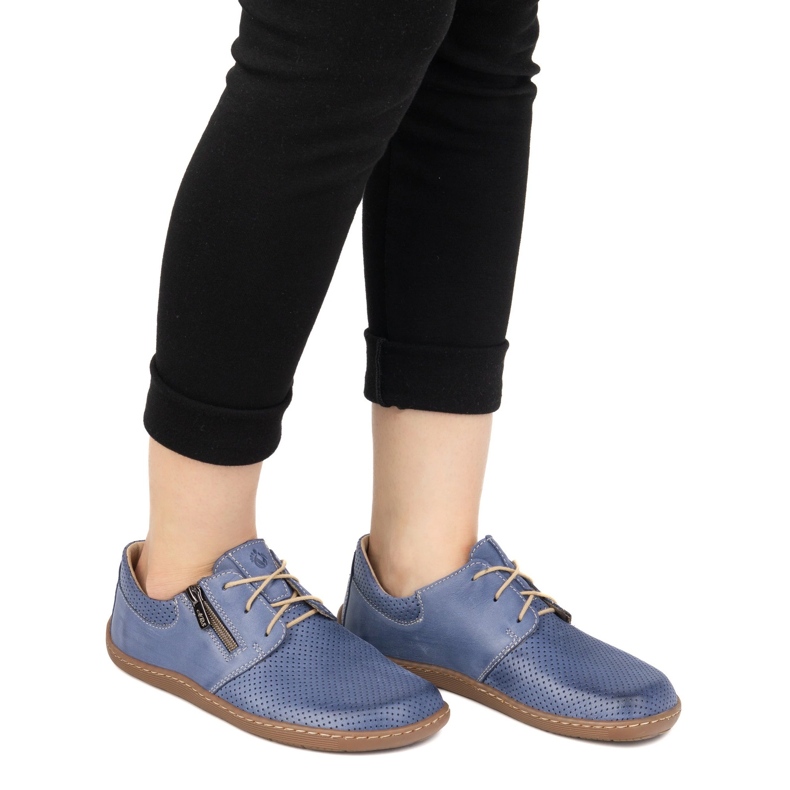 Olivier Scarpe in pelle minimalista da donna Scarpe a piedi nudi 1244 blu navy perforato 1
