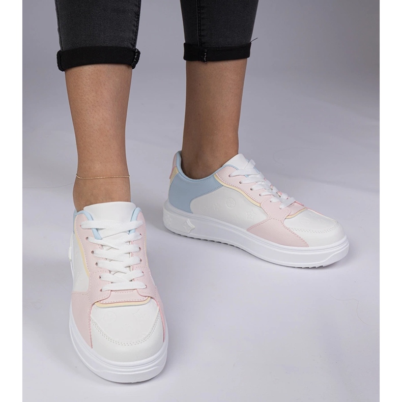 Sneaker sportivi bianchi e rosa di Eco-Leather bianca 1