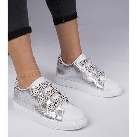 Sneaker d'argento con finitura in velcro animale 1