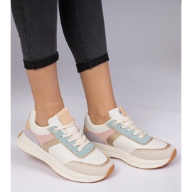 Sneaker femminili multicolori con glitter con uno schema animale beige 1
