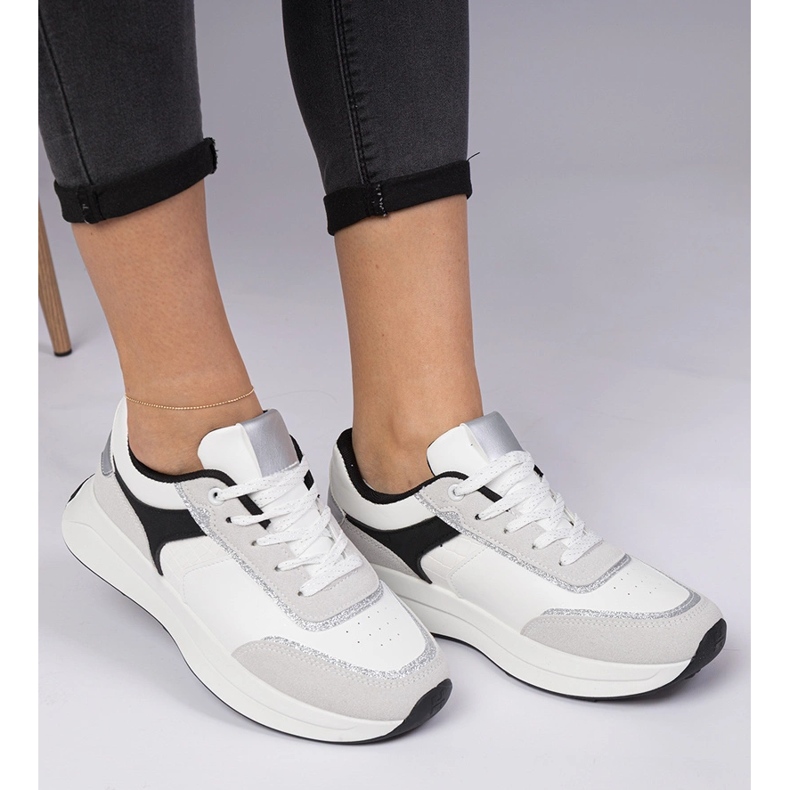Sneakers da donna bianche con glitter bianco 1