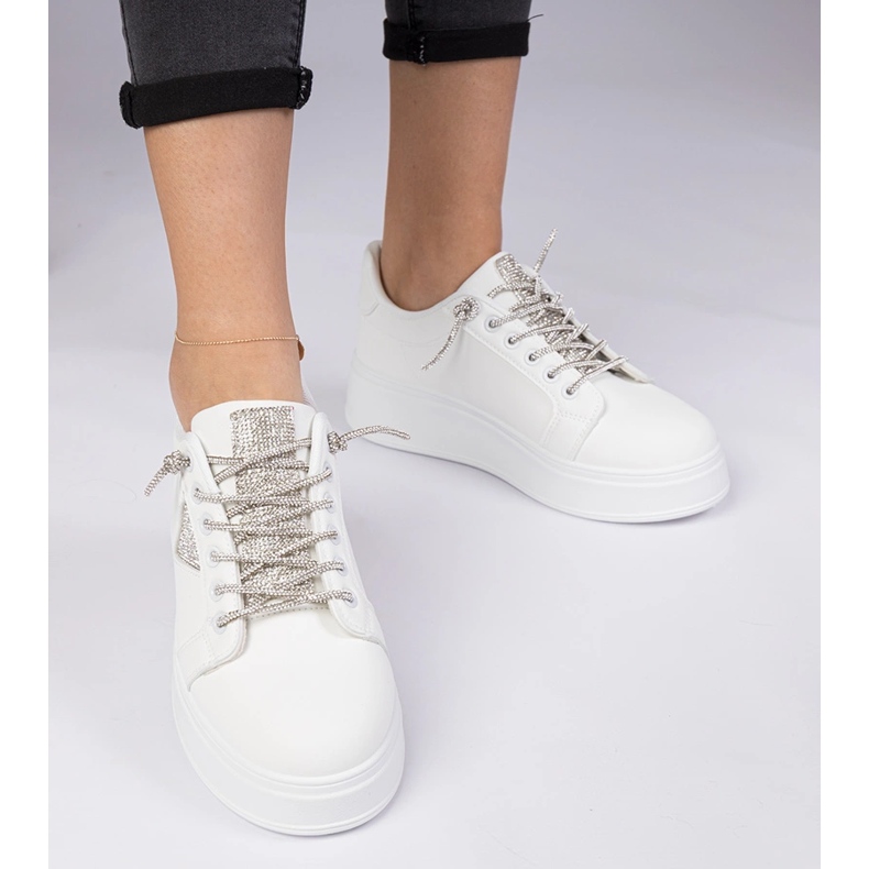 Sneaker bianche sneaker con zirconi d'argento bianco 2