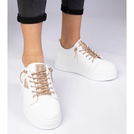 Sneaker bianche con sneaker con zirconi di champagne bianco 2