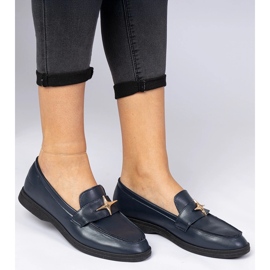 Mocassine femminili blu scuro con una decorazione dorata 2