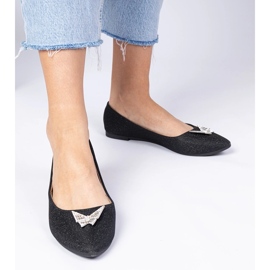 Ballerine glitter da donna nera con una farfalla nero 2