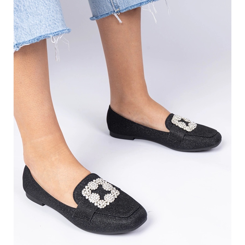 Mocassini glitter neri con zirconi nero 1