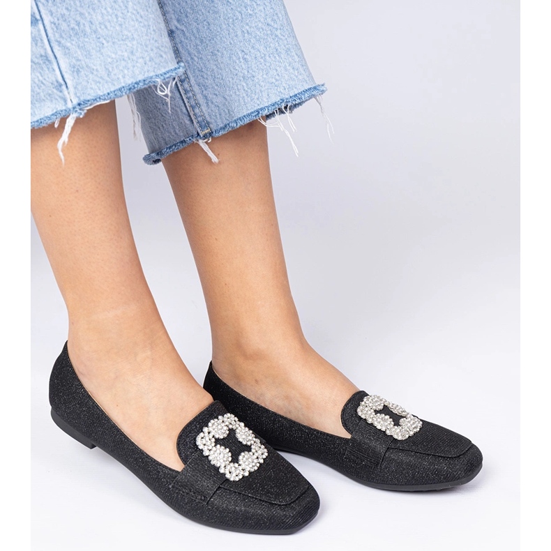 Mocassini glitter neri con zirconi nero 2
