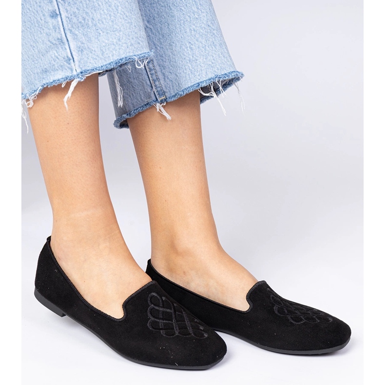 Ballerina Ekozamszowe da donna nera con ricamo nero 2