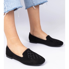 Ballerina Ekozamszowe da donna nera con ricamo nero 1