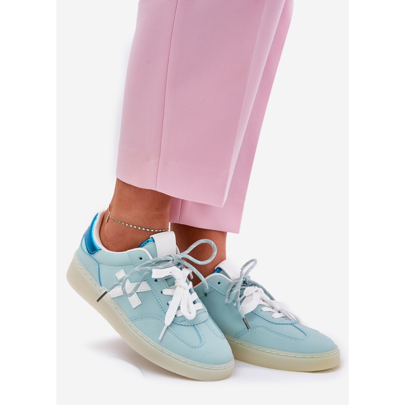 Scarpe sportive da donna bassa con stampa leopardo menta blu 1