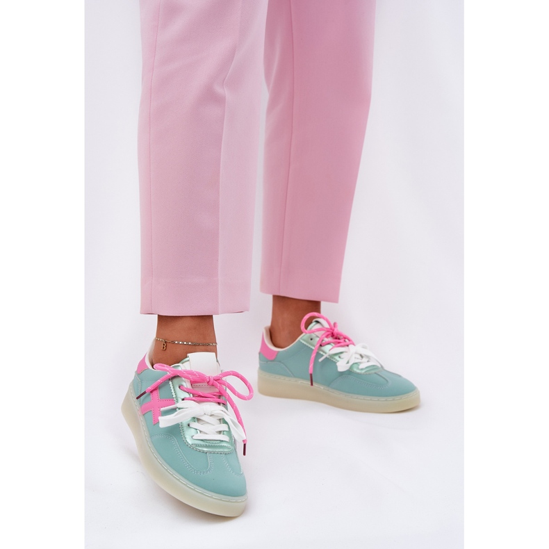 Scarpe sportive da donna bassa con stampa leopardo rosa menta 2