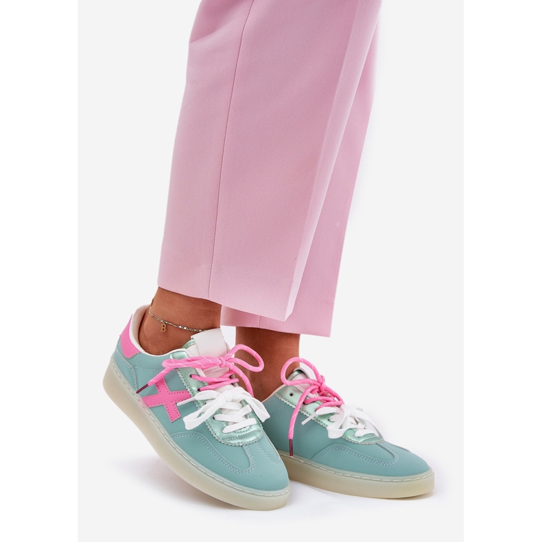 Scarpe sportive da donna bassa con stampa leopardo rosa menta 1
