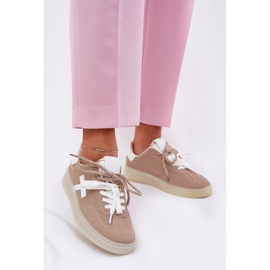 Scarpe sportive da donna bassa beige 2