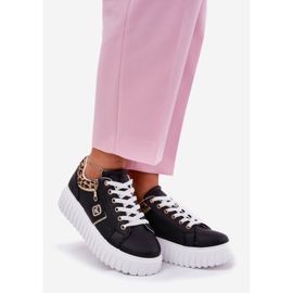 Scarpe sportive da donna sulla piattaforma con stampa leopardo leopardo in pelle nero 1