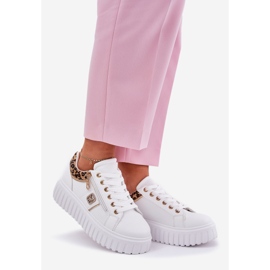 Scarpe sportive da donna sulla piattaforma con stampa leopardo leopardo in pelle bianco 1