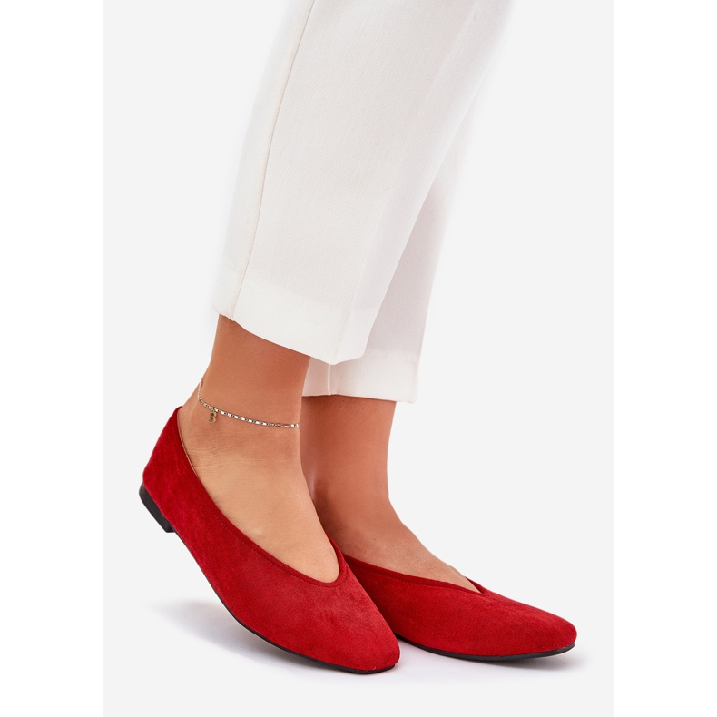 Ballerine classiche con rosso in pelle scamosciata ecologica 1