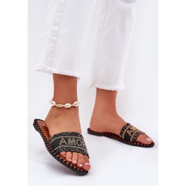 Flip da donna a ruote piatte con decorazione nera nero 2