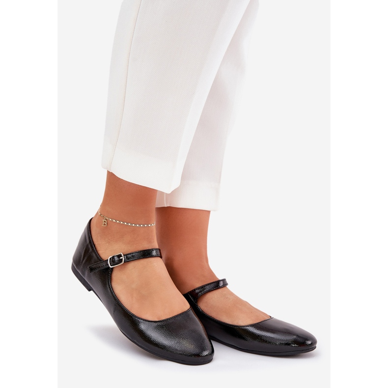 Ballerine in vernice con cintura, nere nero 1