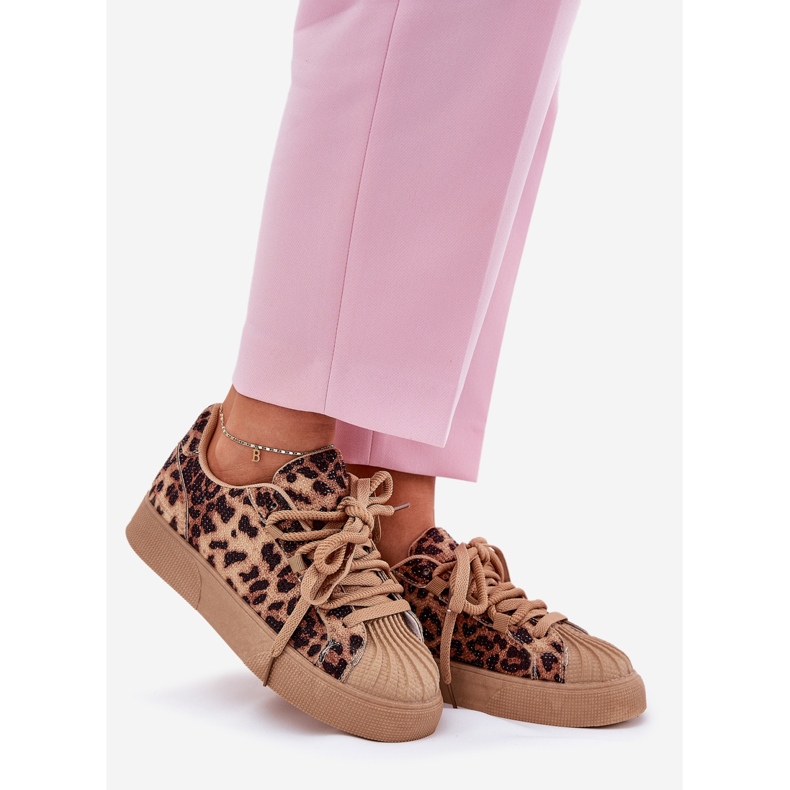 Sneaker femminili con decorazione sulla piattaforma Leopard Stampa marrone 1