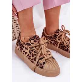 Sneaker femminili con decorazione sulla piattaforma Leopard Stampa marrone 2