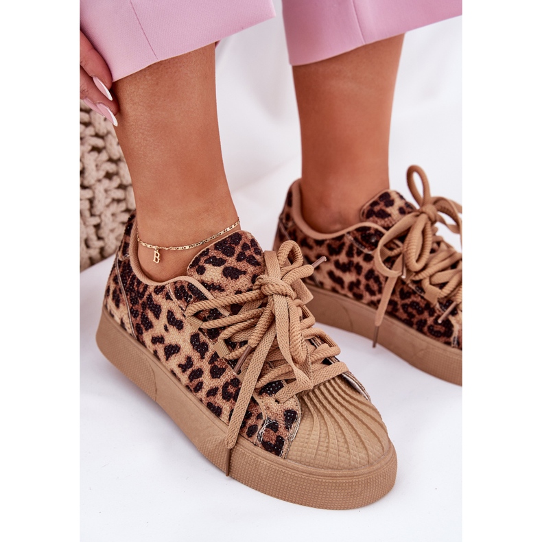 Sneaker femminili con decorazione sulla piattaforma Leopard Stampa marrone 2