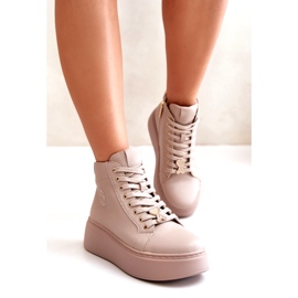 Sneakers Alte da Donna in Pelle con Plateau Vinceza 66707 Beige 1