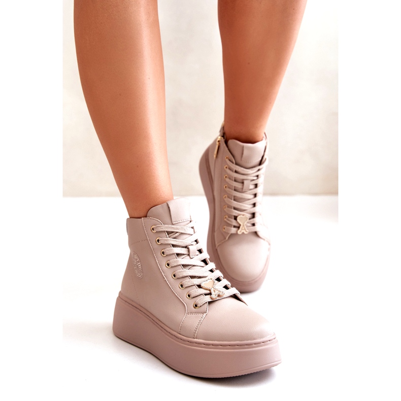 Sneakers Alte da Donna in Pelle con Plateau Vinceza 66707 Beige 1