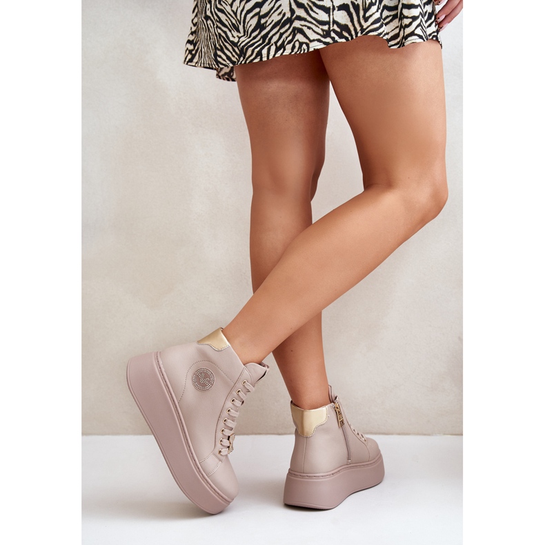 Sneakers Alte da Donna in Pelle con Plateau Vinceza 66707 Beige 2
