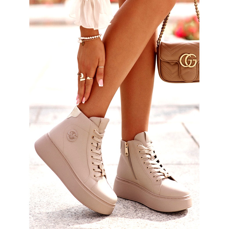 Sneakers Alte da Donna in Pelle con Plateau Vinceza 66707 Beige 5