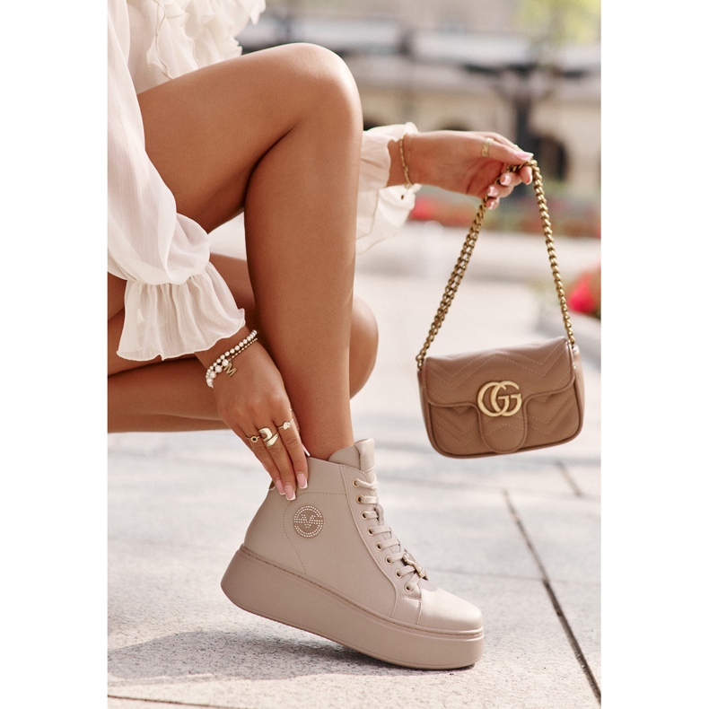Sneakers Alte da Donna in Pelle con Plateau Vinceza 66707 Beige 7