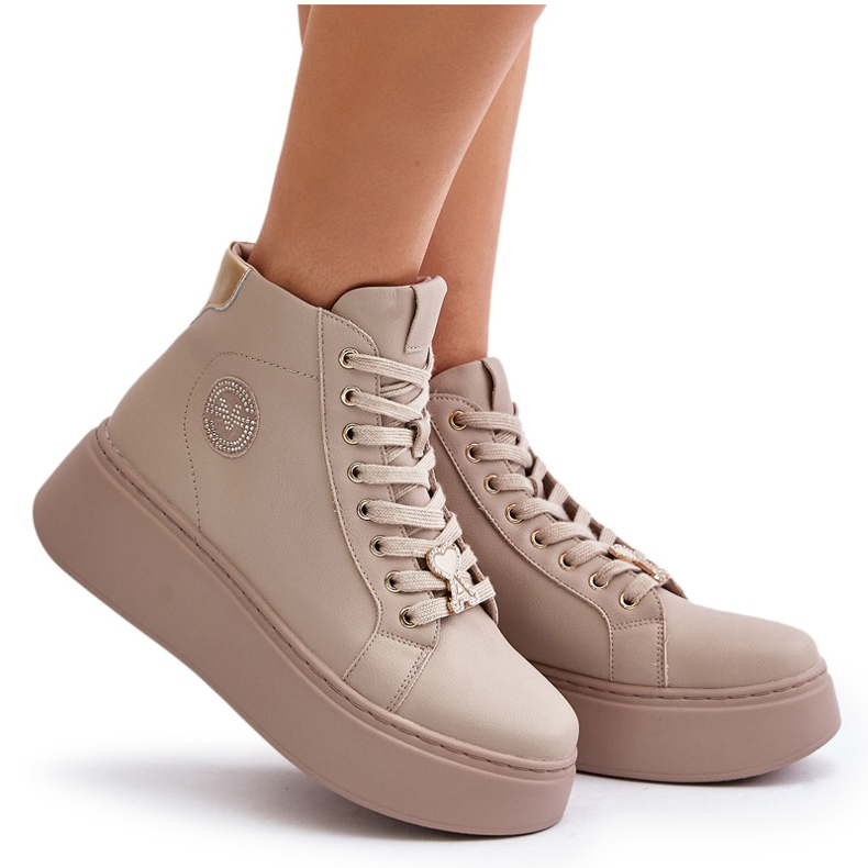 Sneakers Alte da Donna in Pelle con Plateau Vinceza 66707 Beige 9