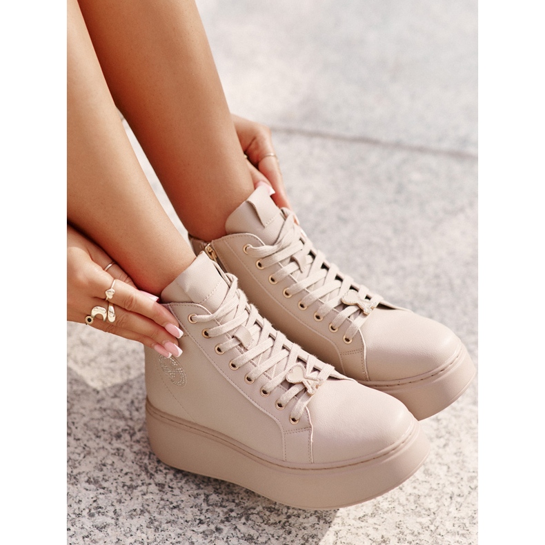 Sneakers Alte da Donna in Pelle con Plateau Vinceza 66707 Beige 8